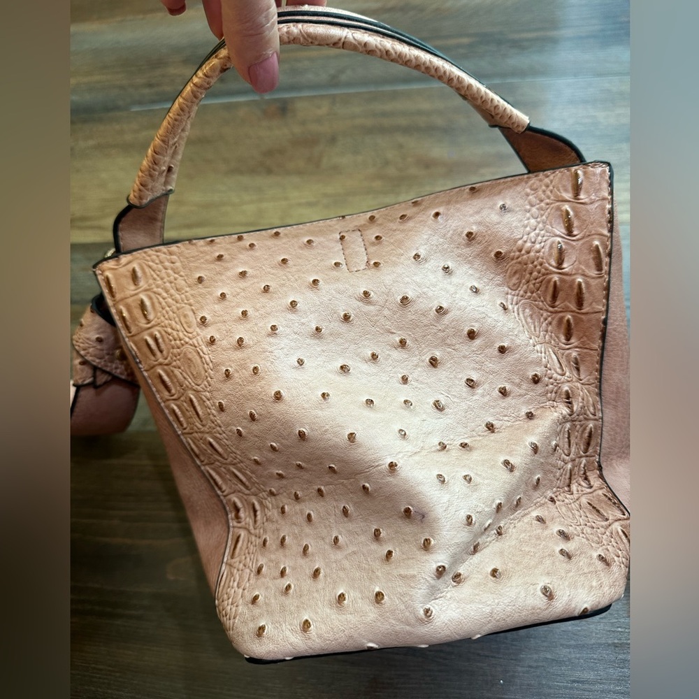 Pink ostrich like mini bucket handbag purse